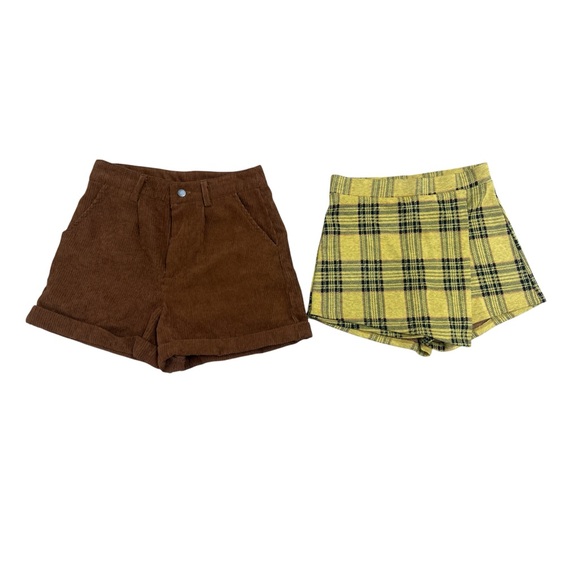 Bundle Brown Corduroy and Yellow Plaid Skorts Size Small - Picture 1 of 8